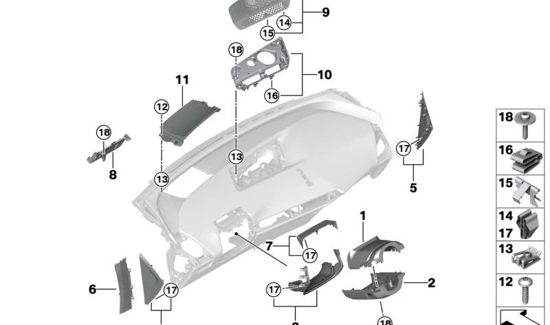 Tapa embellecedora salpicadero OEM 51459490640 para BMW I20. Pieza original BMW.