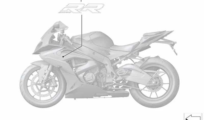 Inscripción izquierda OEM 51148553753 para motos BMW S 1000 RR (K46) 2014-2016. Original BMW Motorrad.