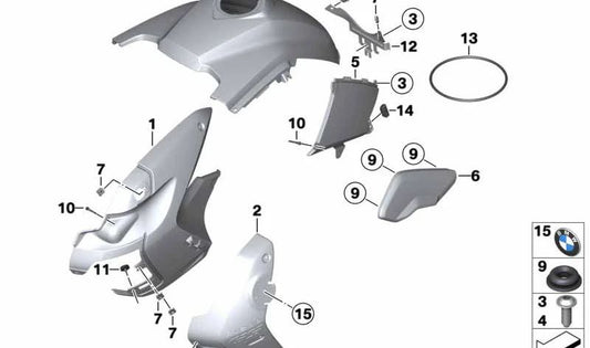Cubierta lateral izquierda OEM 46637700875 para motos BMW R1200GS (K25, 2006-2012). Original BMW Motorrad.
