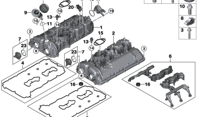 Juego de juntas para tapa de balancines OEM 11128636546 para BMW F90, G30, G31, G90, G11, G12, G70, F91, F92, F93, G14, G15, G16, G05, F95, G06, F96, G07, G09. Original BMW.