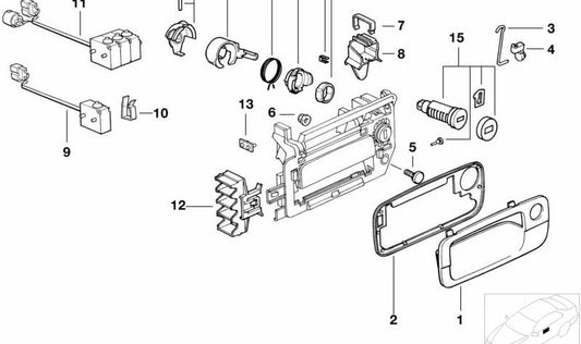 Kit de reparación cerradura puerta izquierda OEM 51218124293 para BMW E31 {840Ci, 840i, 850CSi}. Original BMW.