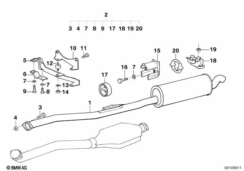 Silencieux arrière pour la série BMW 5 E34 (OEM 18102243970). BMW d'origine.