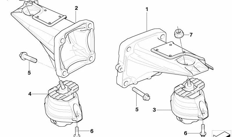 Soporte de motor derecho OEM 22116762608 para BMW E60, E61, E63, E64. Original BMW.