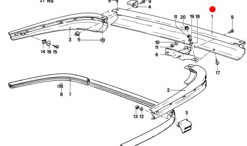 Parachoques trasero central para BMW E24 (OEM 51121883172). Original BMW