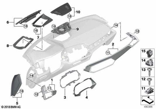 Panel protector cuadro de instrumentos OEM 51459399311 para BMW X5 G05, X5 M F95, X6 G06, X6 M F96, X7 G07. Original BMW.