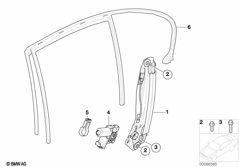 Left window lifter mechanism for BMW E65, E66 (OEM 67628382001). Original BMW.