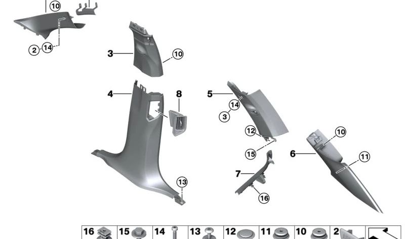 Moldura interior pilar A derecha color blanco marfil OEM 51435A0D9E4 para BMW X5 G05, G05N, G18, G18N. Original BMW.
