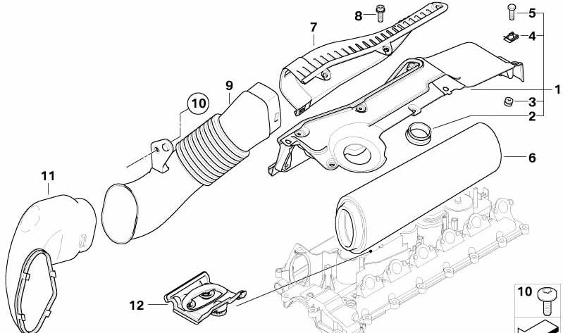 Canale di ammissione per BMW 5 E60 Series, E61 (OEM 13717790056). BMW originale