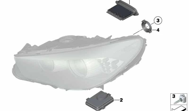 Módulo controlador de faro xenón AHL OEM 63117316217 para BMW F07, F07N, F10, F11, F18. Pieza original BMW.