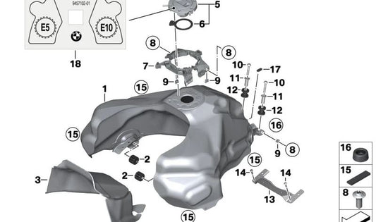 Depósito de combustible OEM 16118568645 para motos BMW F850GS Adventure, F900GS Adventure. Original BMW Motorrad.