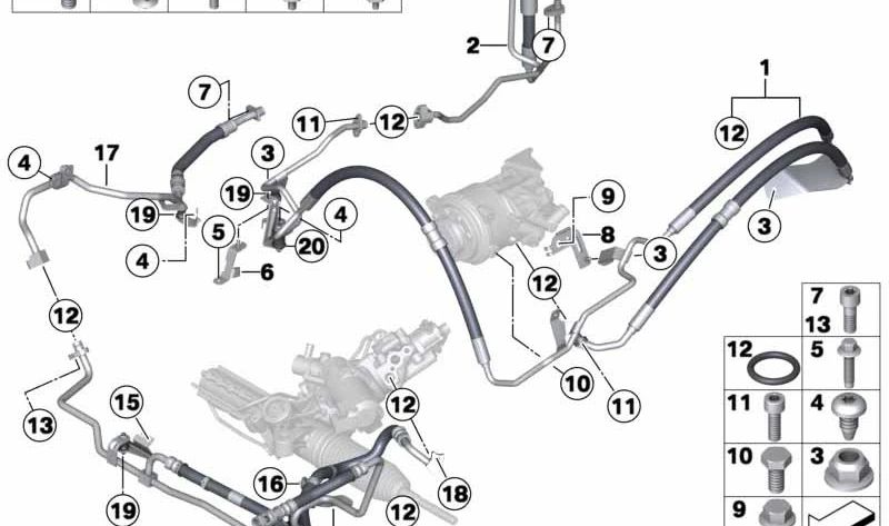 Tubería de retorno Dynamic Drive OEM 32416789452 para BMW F07, F01, F02. Original BMW.