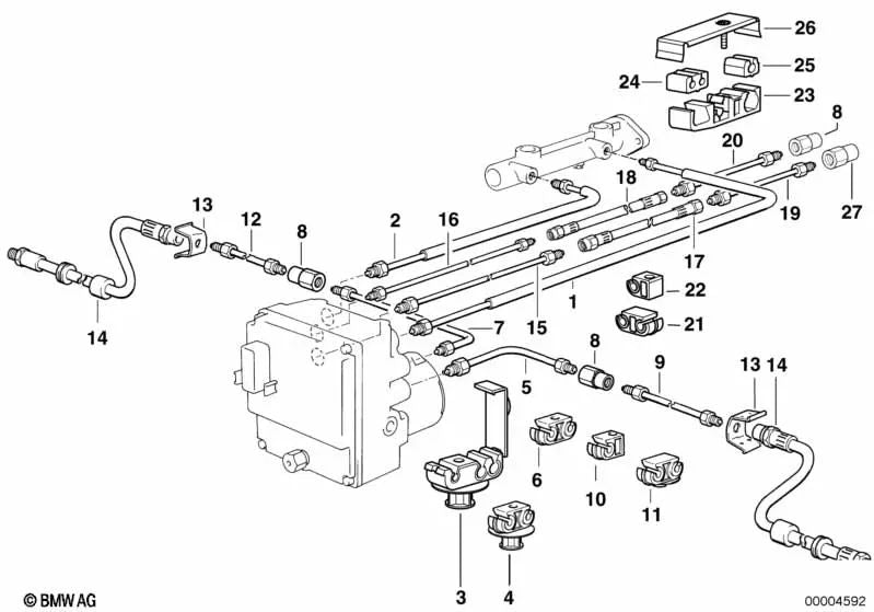 Tubería de freno OEM 34326755551 para BMW 1502, 1600, 1602, 3' E21, 5' E12, 7' E38... y más. Original BMW.