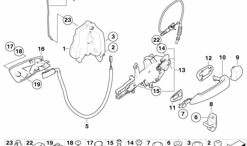 Barra de accionamiento puerta trasera derecha OEM 51227060290 para BMW 3' E90, E91, E90 LCI, E91 LCI. Original BMW.