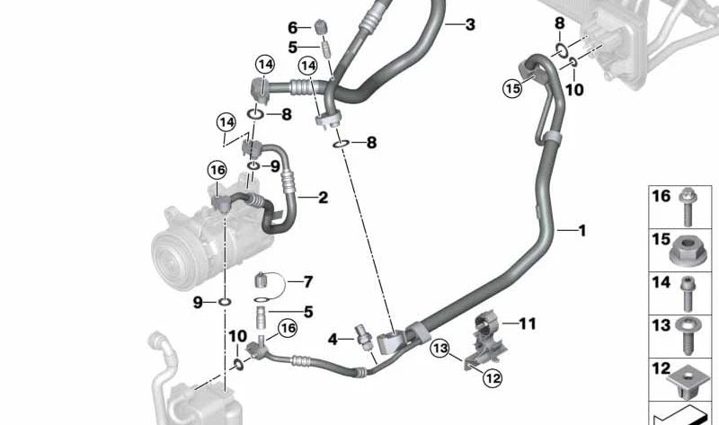 Tubería de alta presión del compresor al condensador OEM 64539354554 para BMW G01, G02. Original BMW.