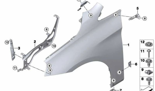 Soporte lateral derecho montante A (pilar delantero) OEM 41007408660 para BMW F45, F45N, F46, F46N. Repuesto original BMW.