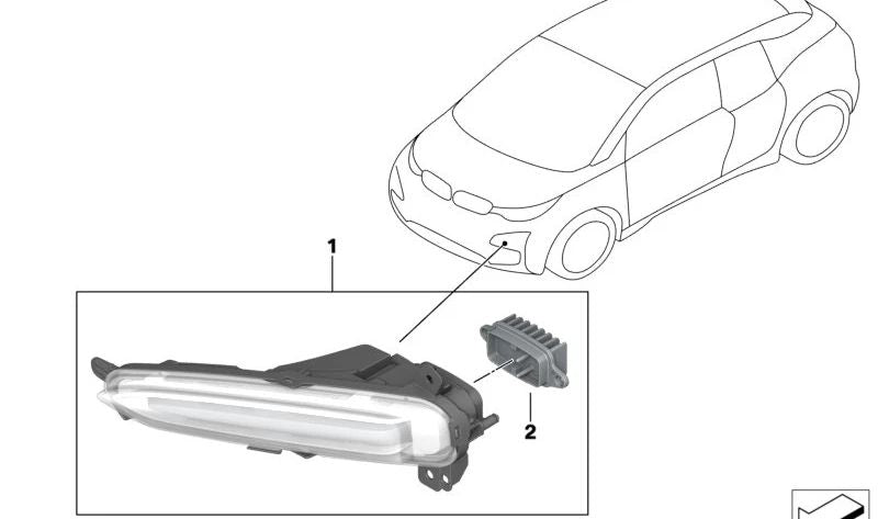 Intermitente LED derecho OEM 63115A3DE38 para BMW i3 e i3s (I01) 120Ah y 120Ah Rex (modelos 8P21, 8P22, 8P23, 8P41, 8P42, 8P43, 8P61, 8P62, 8P63, 8P81). Original BMW.