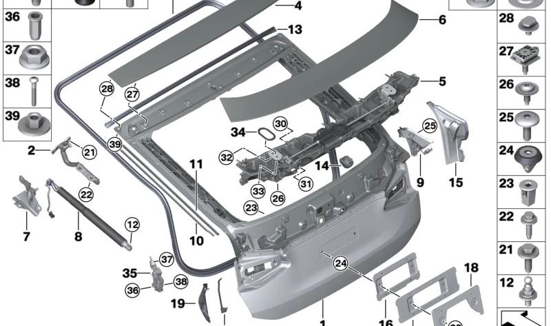 Cuña del portón trasero derecha para BMW G32, G32N (OEM 51247433294). Original BMW.