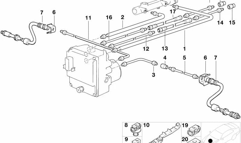 Latiguillo de freno delantero derecho OEM 34321162612 para BMW E39, E38, E31. Repuesto original BMW.