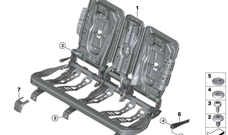 OEM -Rücksitzstruktur 52207436979 für BMW F45, F48 und Mini F60 (alle Modelle und Varianten). Original BMW und Mini -Stück. Ideal für die Reparatur oder den Austausch des Rücksitzes.