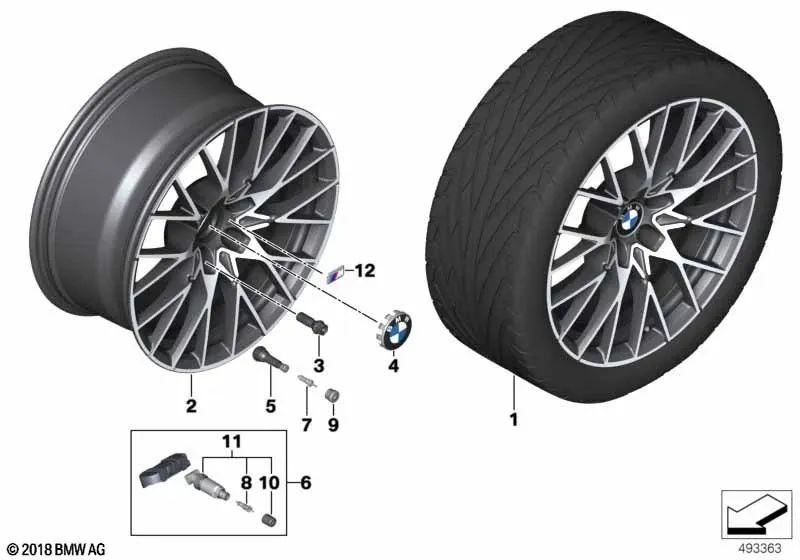 Llanta de aleación ligera Jet Black Uni 10Jx19 ET40 OEM 36118073848 para BMW M2 Competition F87. Original BMW.
