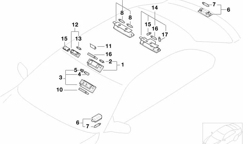 Luz de lectura interior trasera OEM 63316961984 para BMW E46 {316ti AT1, AT5, AT6, EZ3, EZ5, EZ6}. Original BMW.