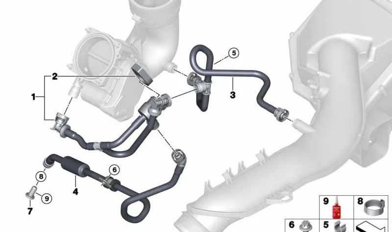 Válvula de ventilación del depósito con tubo OEM 13907848454 para BMW F87, F80, F82, F83. Original BMW.