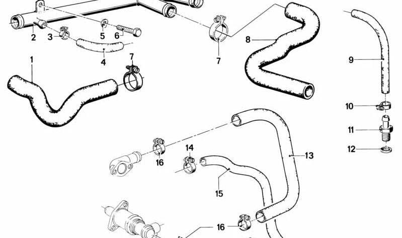 Manguera del sistema de refrigeración OEM 11531266115 para BMW E12, E24. Original BMW.
