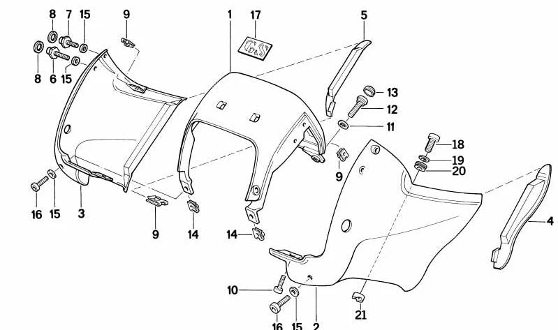 Separador OEM 46632307755 para BMW F650GS, F700GS, F750GS, F800GS, F800R, F800GT, F850GS, F900R, F900XR, R1200GS, R1250GS, S1000XR, entre otros modelos. Pieza original BMW.