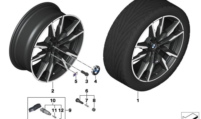Llantas de aleación 20" jet black OEM 36115A07086 para BMW Serie 8 G14 {840d xDrive, 840i, 840i xDrive, M850i xDrive}. Original BMW.
