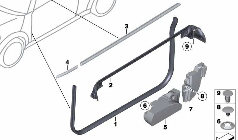 Junta de puerta delantera derecha OEM 51767371476 para MINI Cabrio R57, R57 LCI (2007–2015). Original MINI.