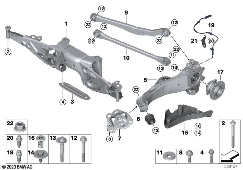 Brazo transversal inferior OEM 33326851569 para BMW F40, F44, F45, F46, X1, X2 y MINI F56, F55, F54, F57, F60... y más. Original BMW y MINI.