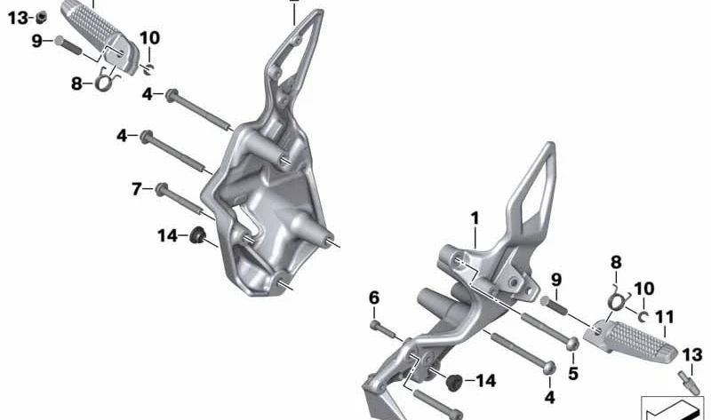 Soporte reposapiés izquierdo OEM 46718534959 para BMW Motorrad R1200GS, R1200GS Adventure, R1200R, R1200RT, R nineT, HP2 Enduro. Compatible con múltiples modelos. Original BMW Motorrad.