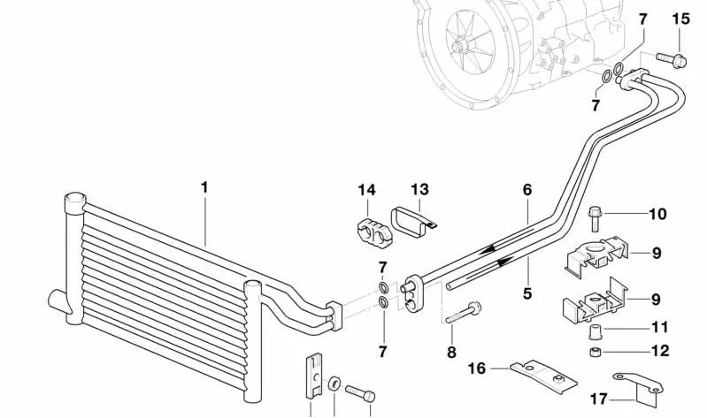 Pipe d'huile de radiateur OEM 17111737828 pour BMW E38. BMW d'origine.