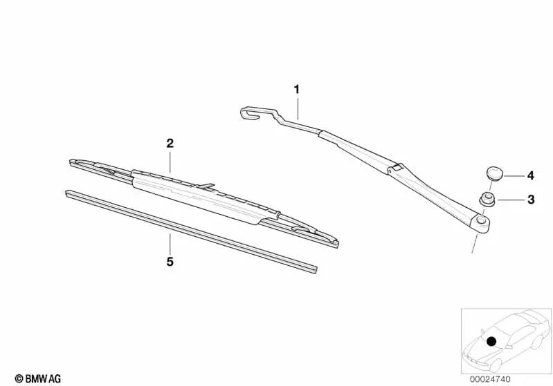 Brazo limpiaparabrisas delantero izquierdo OEM 61618389549 para BMW Z3 E36. Original BMW.