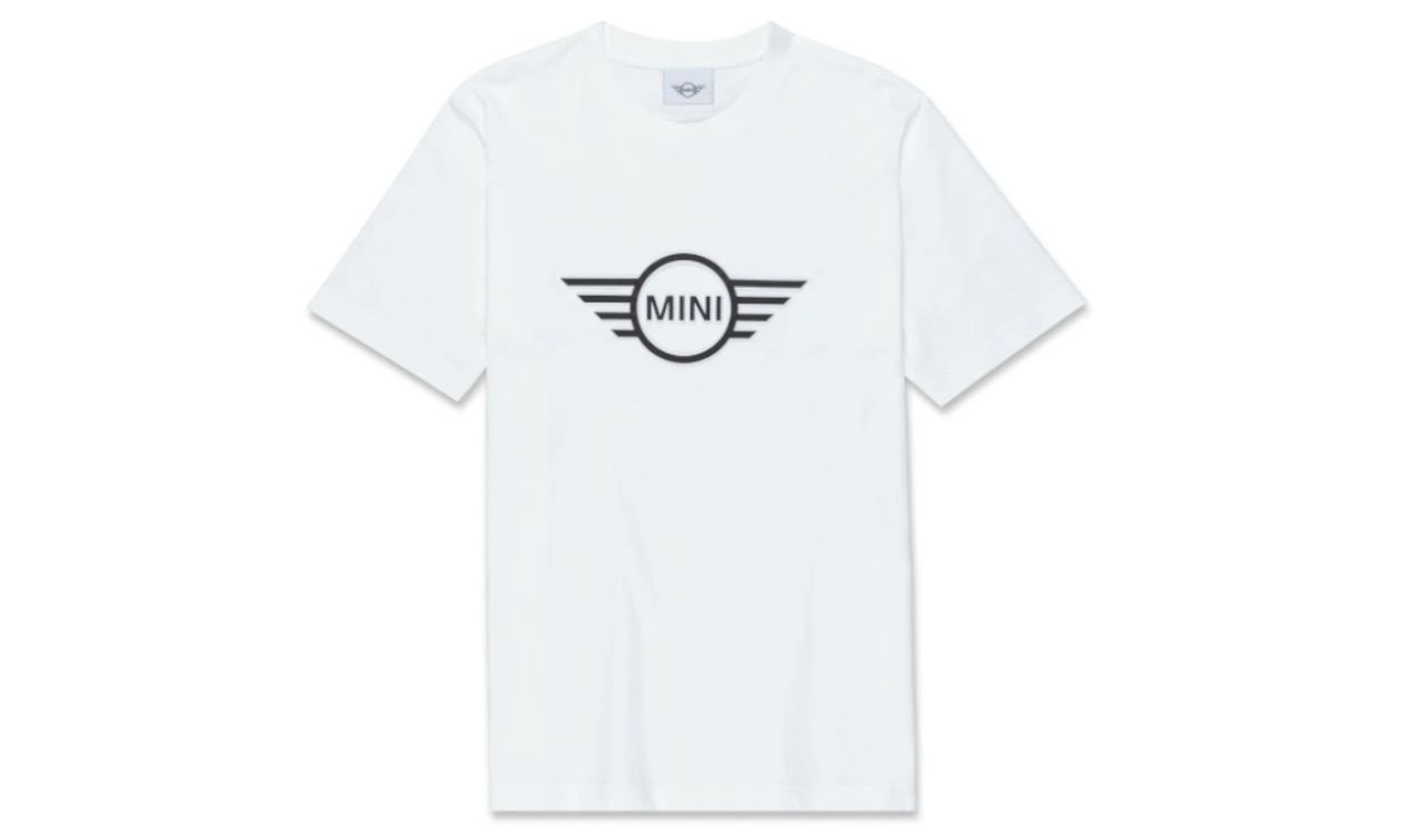 T-shirt blanc avec logo MINI Wing en relief OEM 80145B32053, taille L, pour homme. MINI d'origine.