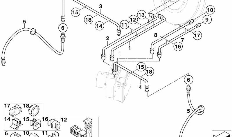 Latiguillo de freno OEM 34326793015 para MINI R55, R56, R57, R58, R59, R5, 3/20. Compatible con varios modelos. Recambio original MINI.