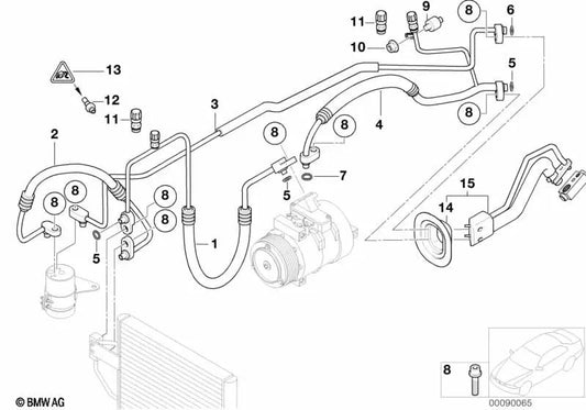 Tubería de presión condensador-secador OEM 64538377252 para BMW Z8 E52. Original BMW.