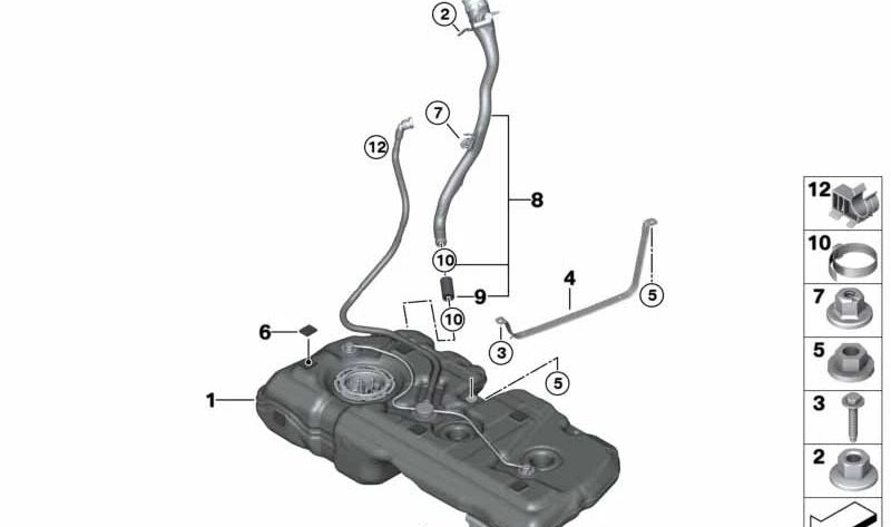 Plastic fuel tank for BMW F45, F46, F48, F39 and MINI F60 (OEM 16117453427). Original BMW