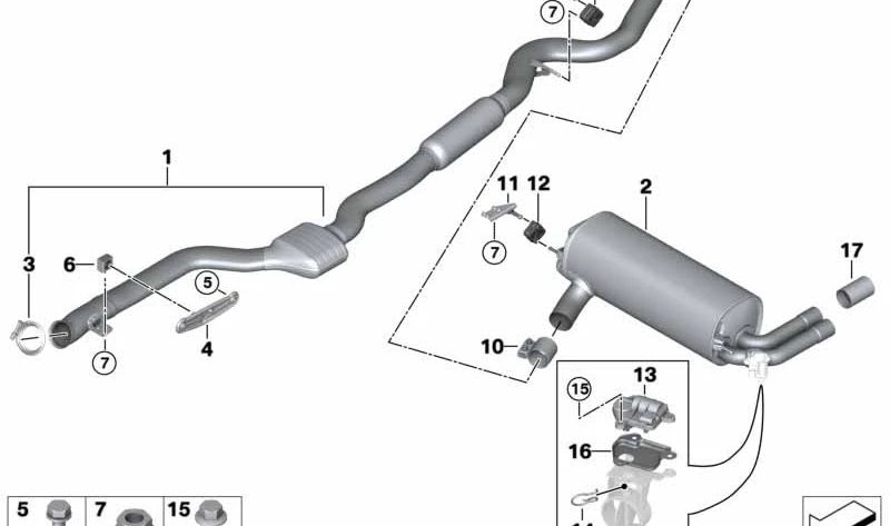 Katalysatorunterstützung in der Nähe des Motors für BMW Series 1 F20, F21, Serie 2 F22, F23, F87, Serie 3 F30, F31, F34, F35, Serie 4 F32, F33, F36 (OEM 18307633092). Original BMW