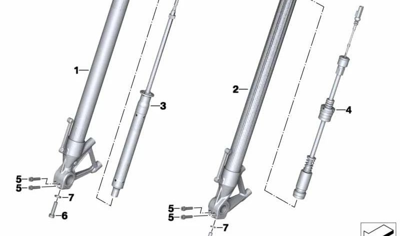 Tubo deslizante delantero izquierdo OEM 31428555699 para motos BMW R 1200 RS (2014-2018), R 1250 RS (2018-2024). Original BMW Motorrad.