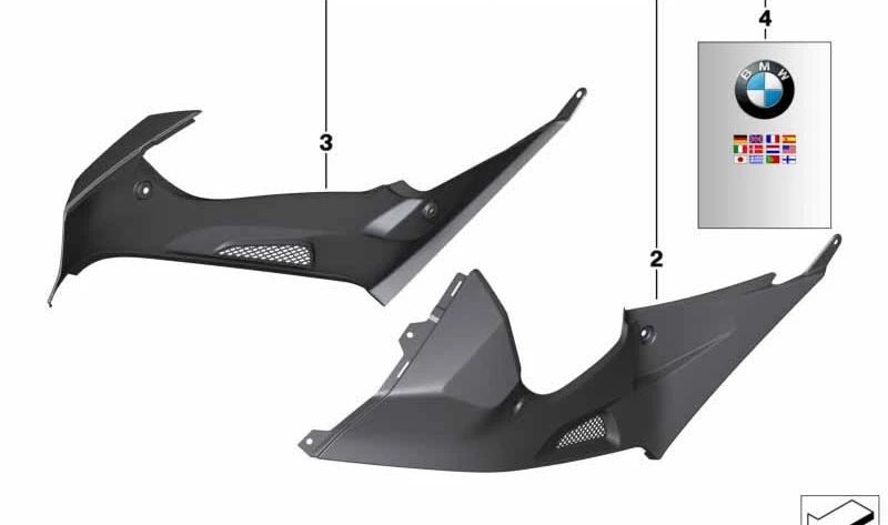 Moldura depósito de combustible derecha OEM 71607721220 para motos BMW K42 (HP4), K46 (S 1000 RR). Original BMW Motorrad.