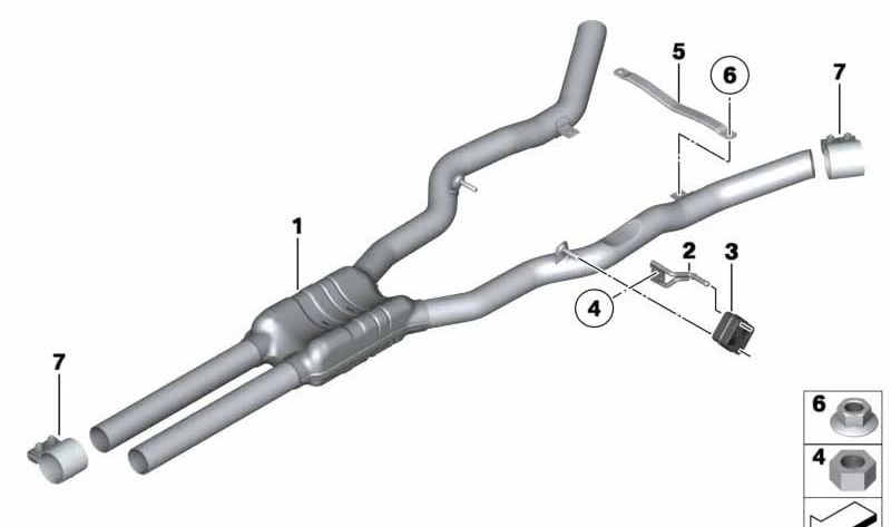 Soporte intermedio escape OEM 18307598717 para BMW F10, F10N, F11, F11N, F18, F18N, F12 y F13. Pieza original BMW.