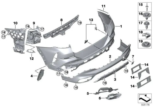 Rear right bumper bracket for BMW X6 G06 (OEM 51128069964). Original BMW.