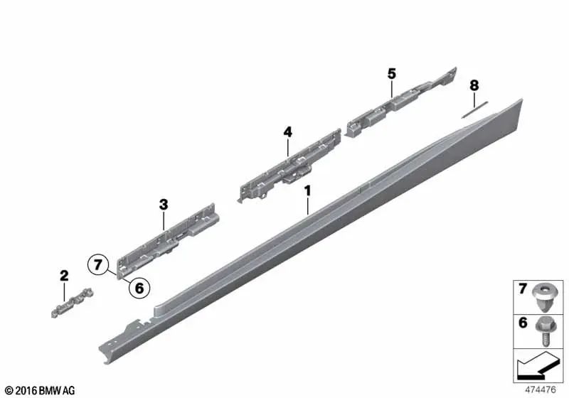 Primed right door sill trim for BMW 3 Series F34, F34N (OEM 51777371890). Original BMW