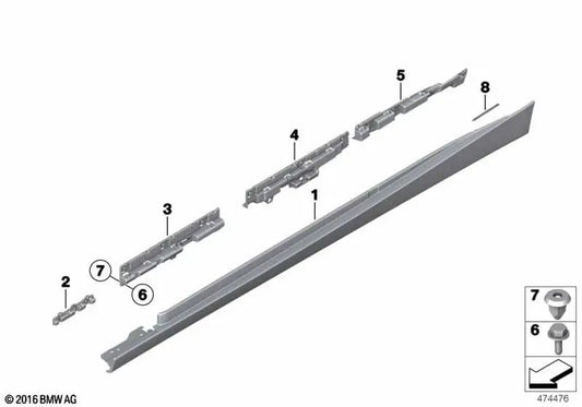 Primed left side panel trim for BMW F34, F34N (OEM 51777371889). Original BMW