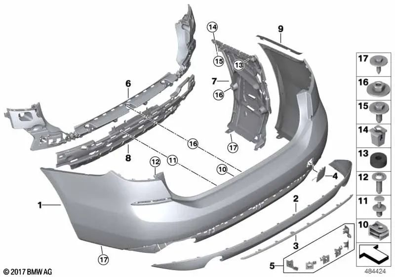 Rear bumper trim primed for BMW 6 Series G32 (OEM 51127485845). Original BMW