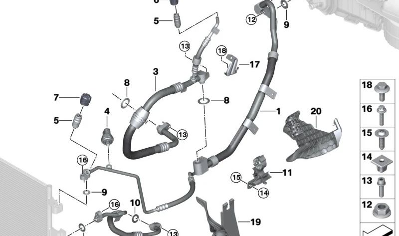 Tubería doble de aire acondicionado OEM 64539496583 para BMW X5 G05 y BMW X7 G07 (xDrive50i). Repuesto original BMW.
