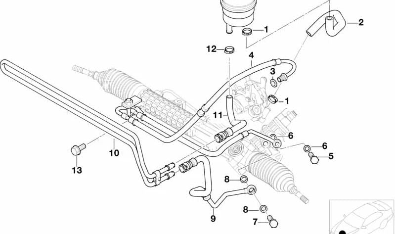 Manguera de presión de dirección asistida OEM 32416750153 para BMW E46. Original BMW.