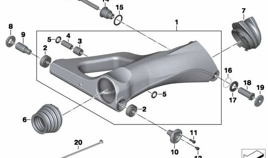 Fuelle para basculante OEM 33177726652 para motos BMW K1600GT, K1600GTL, K1600 Bagger. Original BMW Motorrad.