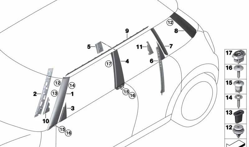 Colonne C gauche face OEM 51137328873 pour MINI F55, F55 LCI, F65. MINI d'origine.